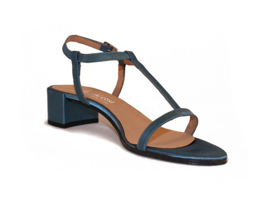 Women'S Shoes Vegan Chic | #1516 Vegan Satin T-Strap Sandal By Cosi Cosi Blue