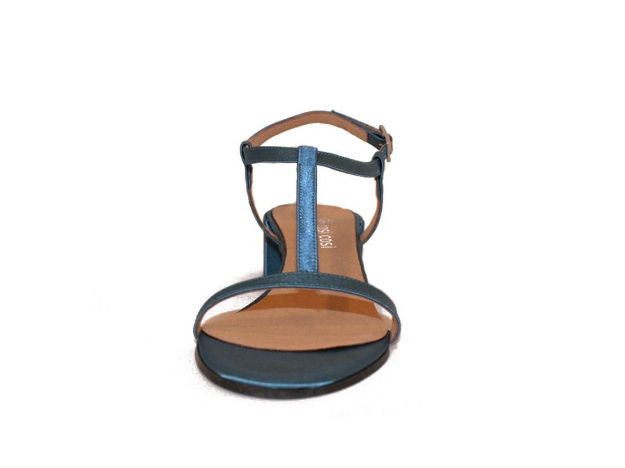 Women'S Shoes Vegan Chic | #1516 Vegan Satin T-Strap Sandal By Cosi Cosi Blue