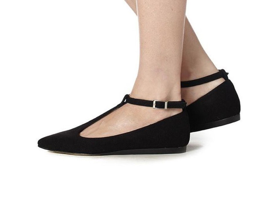 Women'S Shoes Vegan Chic | Bo T-Strap Flat By Cri De Coeur Black