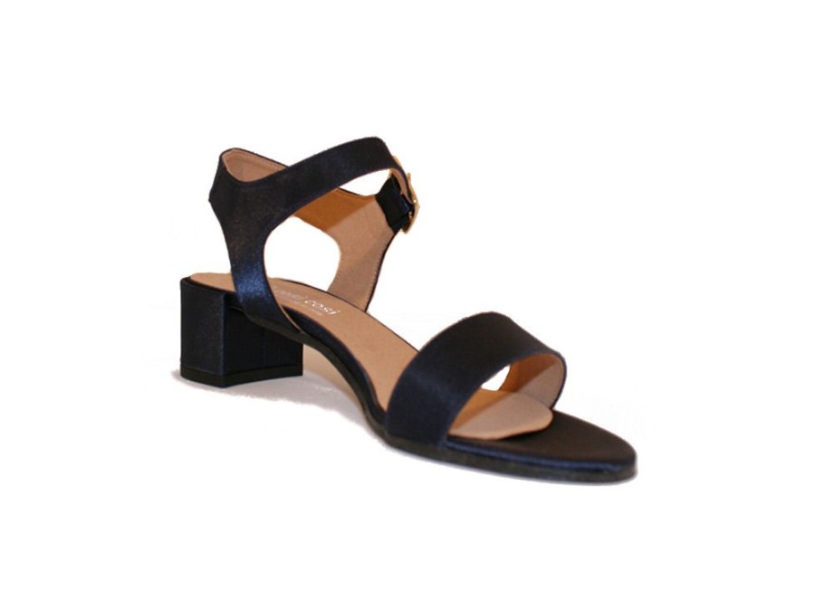 Women'S Shoes Vegan Chic | #1227 Vegan Satin Block Heel Sandal By Cosi Cosi Navy