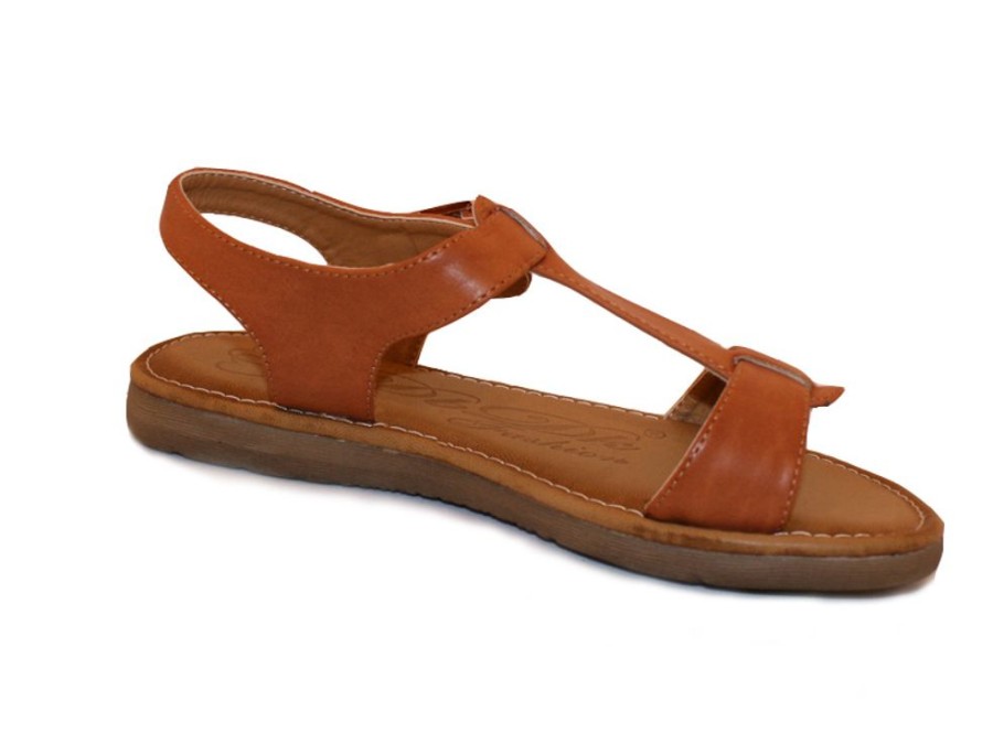 Women'S Shoes Vegan Chic | Vegan T-Strap Flat Sandal Camel